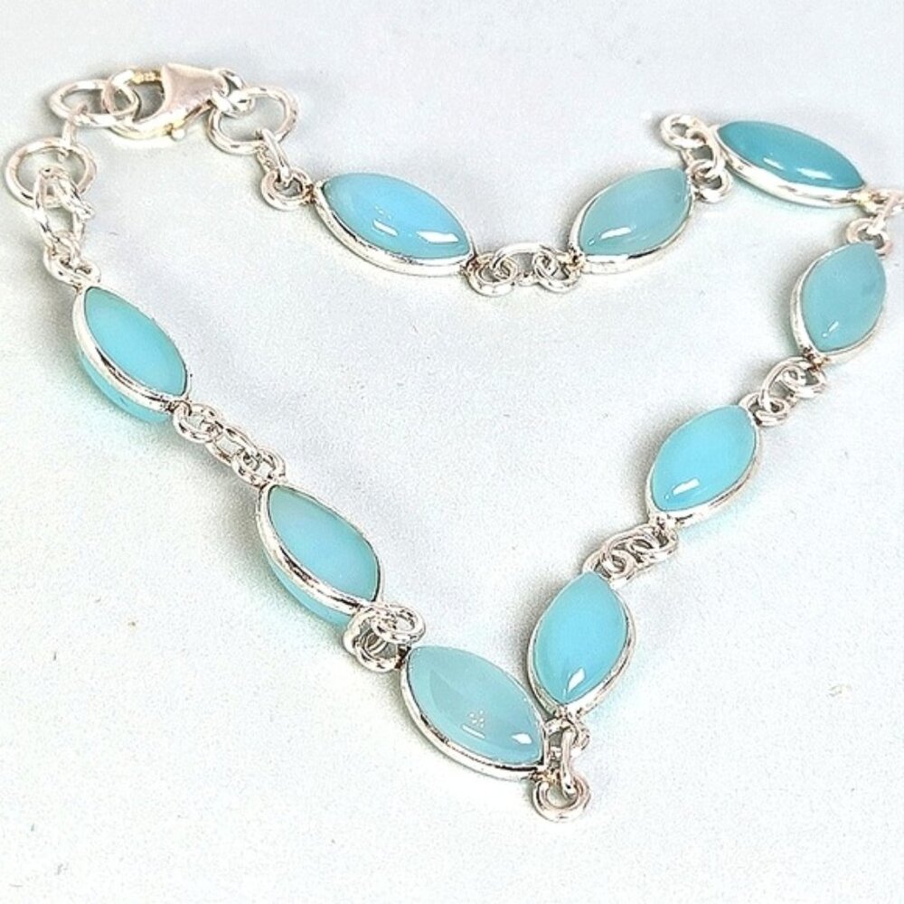 925 Sterling Silver Bracelet 7.5" with Natural Chalcedony